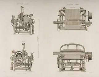 Vier Ansichten des Kraftwebstuhls, ca. 1830